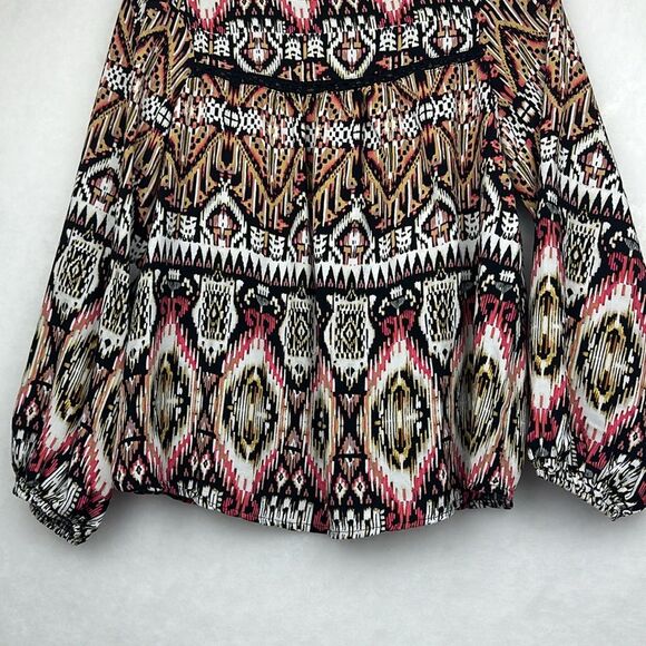 Figueroa Flower Anthropologie Peasant Top Blouse Shirt Crochet Geo Black Pink M - Picture 2 of 10